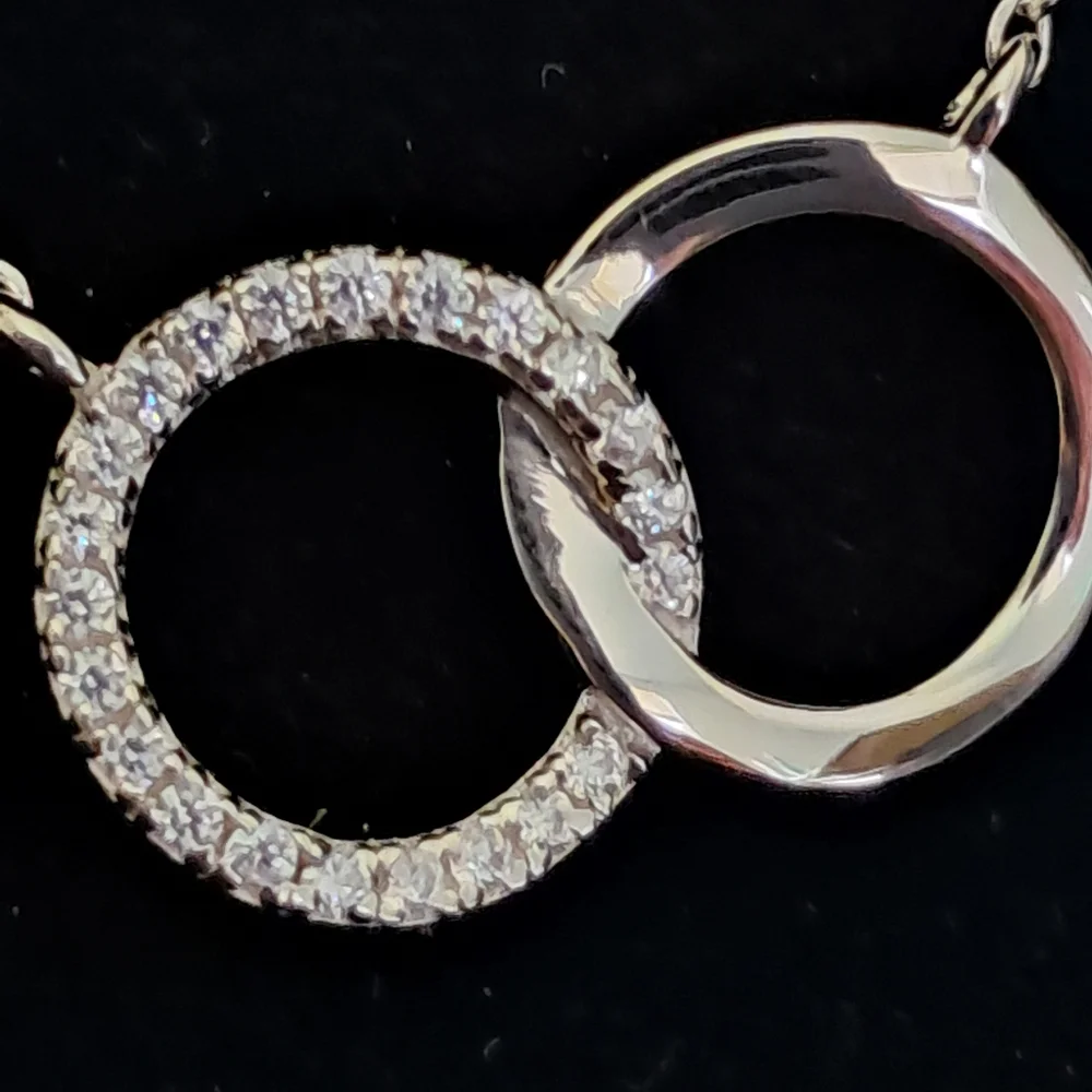 Sterling Silver Double Halo/Circle‎ Cubic Zirconia Necklace